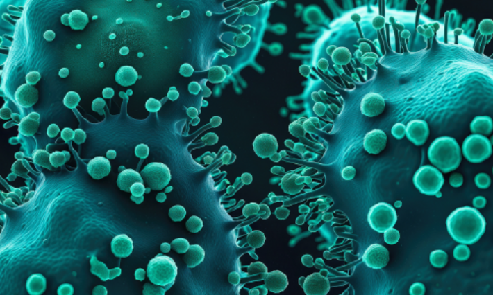 Cancer malignant cells - 3d rendered image, abstract enhanced scanning electron micrograph (SEM) of cancer malignant cells.