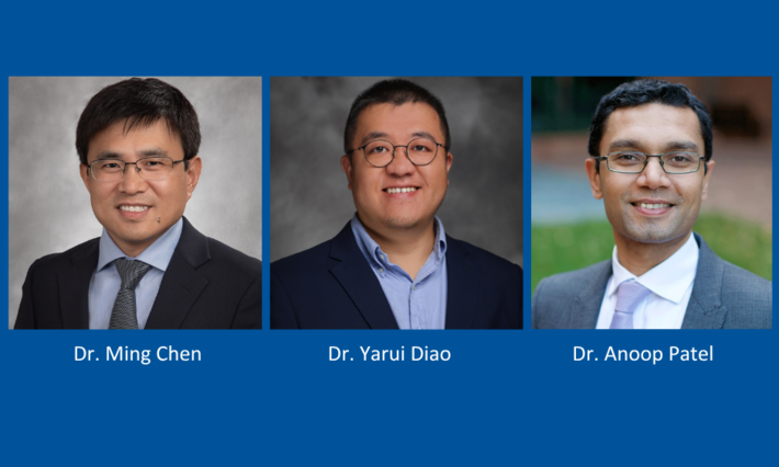 Dr. Ming Chen (left) Dr. Yarui Diao (center), Dr. Anoop Patel (right)