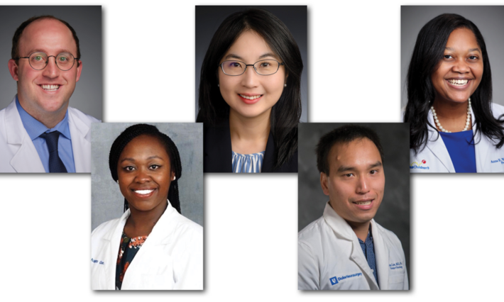 CTSA K12 Scholars from left: Benjamin Catanese, MD; Jashalynn German, MD; Wen-Hsuan Wendy Lin, MD, PhD; Justin Low, MD, PhD; Anna Williams, MD