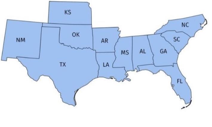 U.S. map of 12 states