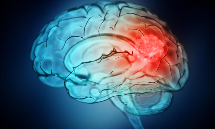 Graphic of human brain on blue background 