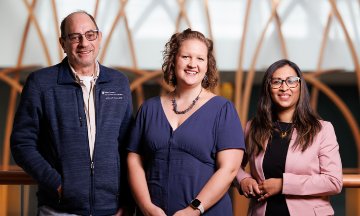Jeffrey Marks, PhD, Joseph W. and Dorothy W. Beard Distinguished Professor of Experimental Surgery, Erika Crosby, PhD, assistant professor in surgery, and Afreen Shariff, MBBS, associate professor of medicine.
