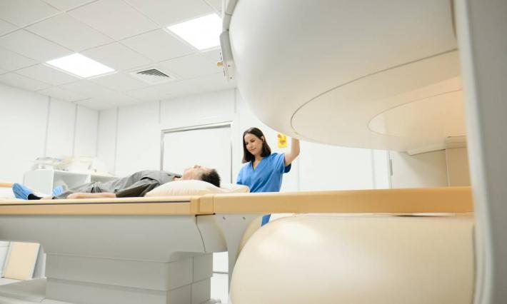Patient undergoing radiation treatment