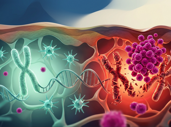 DNA one side is bad skin tumor and on the other side with a better skin condition