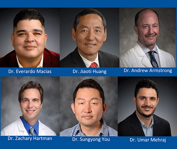 Top row, left to right: Dr. Everardo Macias, Dr. Jiaoti Huang, Dr. Andrew Armstrong. Bottom row, left to right: Dr. Zachary Hartman, Dr. Sungyong You, Dr. Umar Mehraj