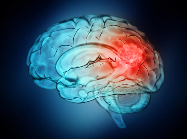 Graphic of human brain on blue background 