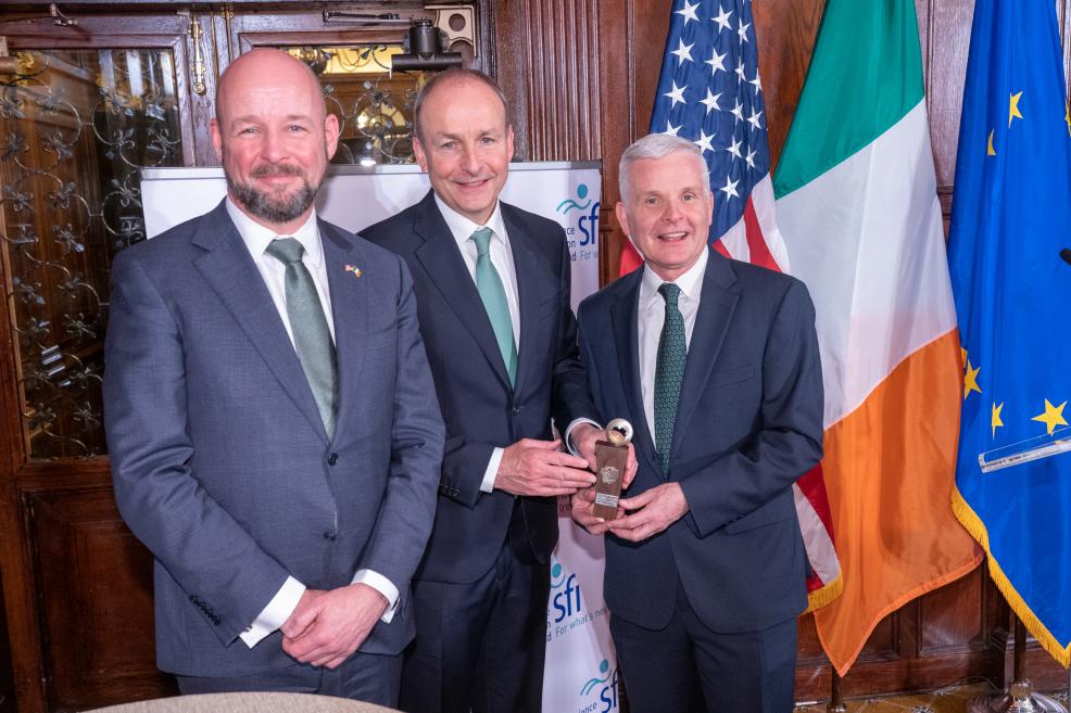 Taoiseach (Irish Prime Minister), Micheál Martin TD, (center), and Philip Nolan, Director General at SFI