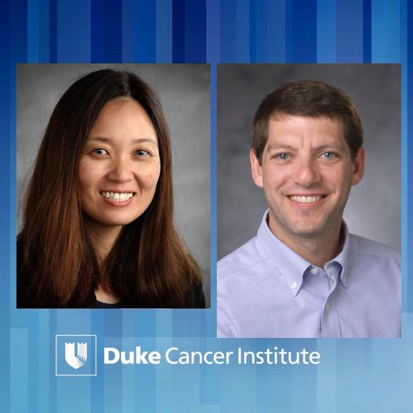 Carolyn Glass and Andrew Nixon headshots on a Duke Cancer Institute background.