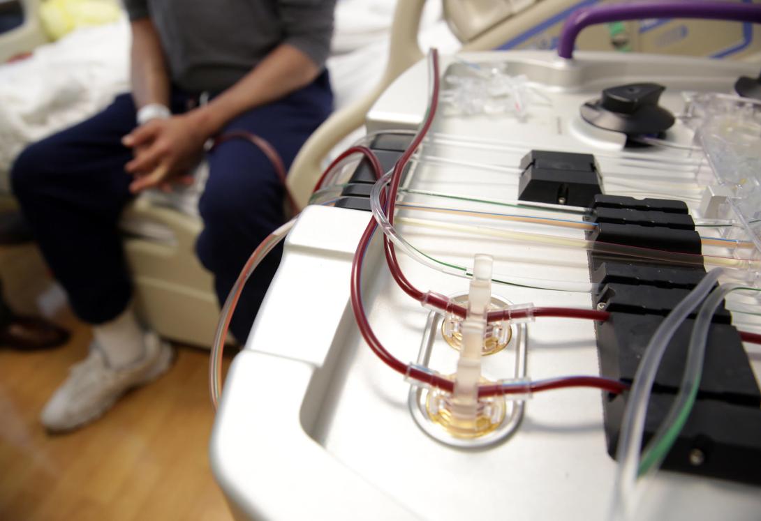 A person receives a blood product infusion