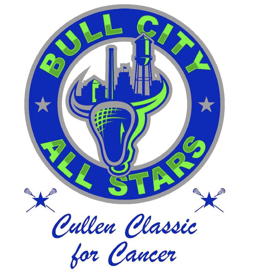 A logo - a blue circle surrounds an outline of a bull's head with the Durham skyline behind it. The text reads "Bull City All Stars" and underneath it says "Cullen Classic for Cancer"
