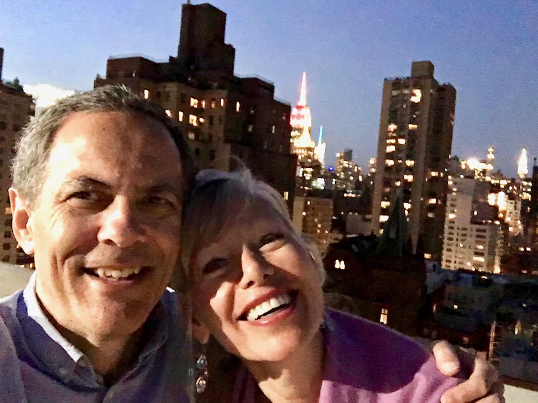 Neil and Denise Spector selfie at night with the New York City