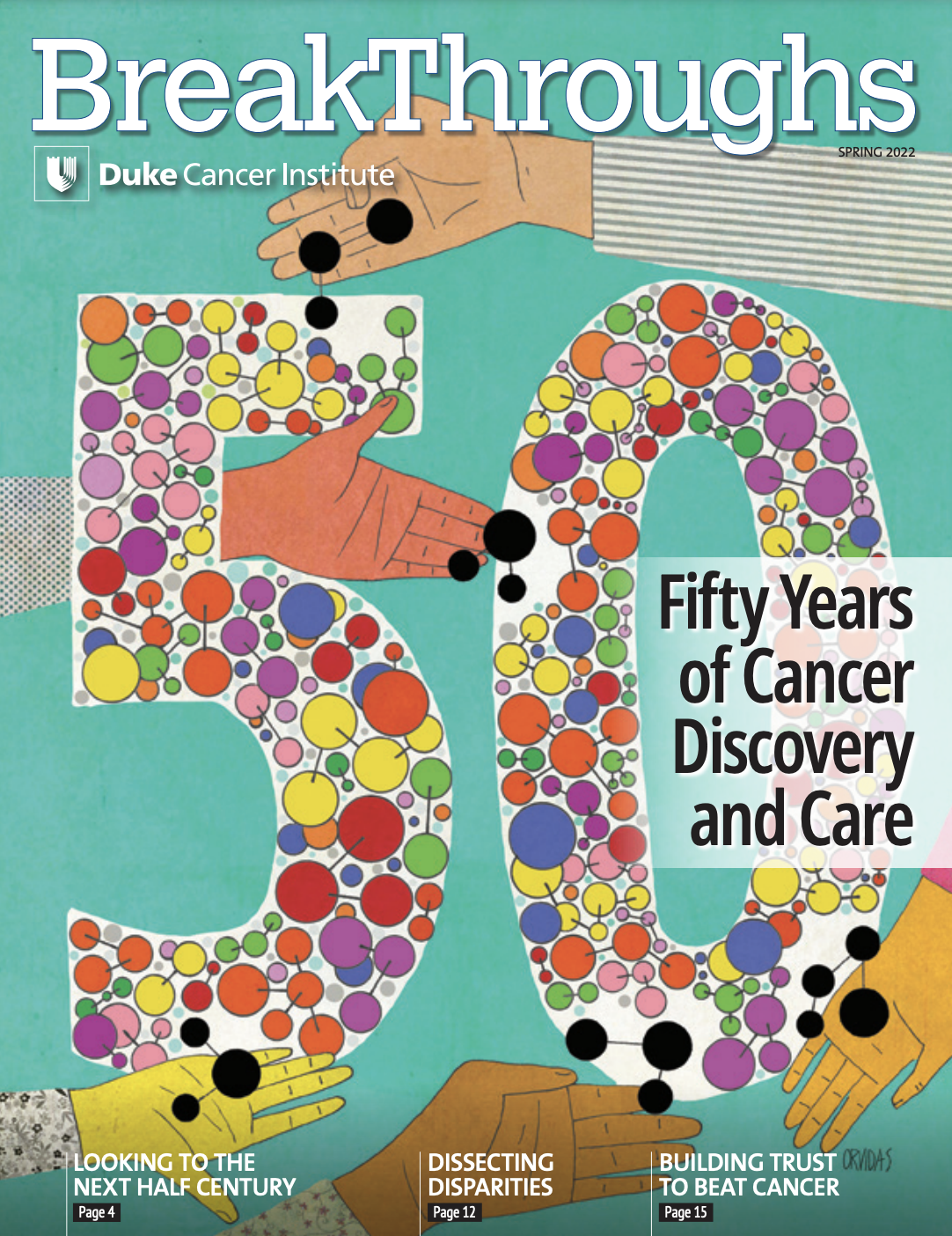 Breakhroughs magazine cover shows 50 years of cancer discovery and care