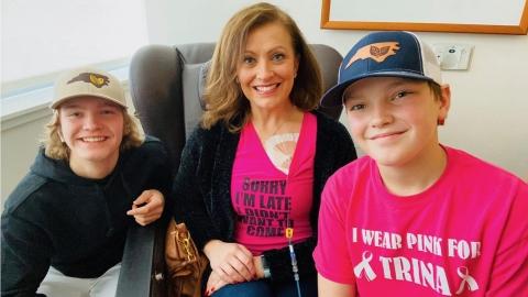 Katrina Cooke and her sons, Logan and Camden, at her 140th infusion treatment