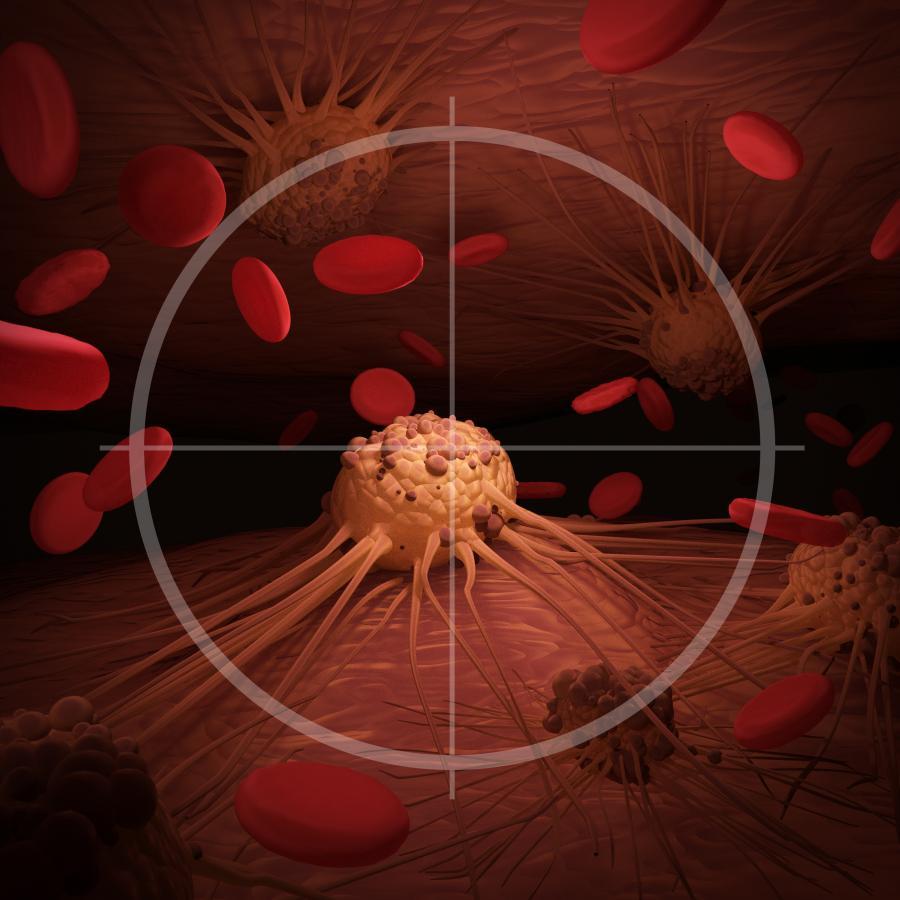 graphic of a target on a tumor with a red background